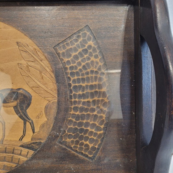 Image 1 of Tablett mit Antilopenschnitzerei, Holz, Art Deco, ps XX - Frankreich