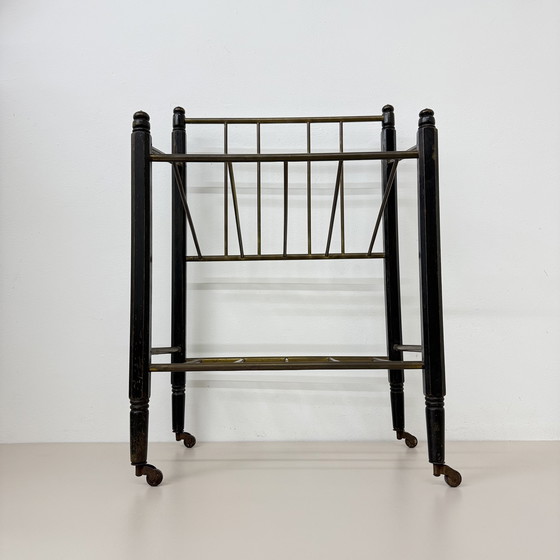 Image 1 of Vintage Wooden Magazine Rack with Brass Details, 1950's