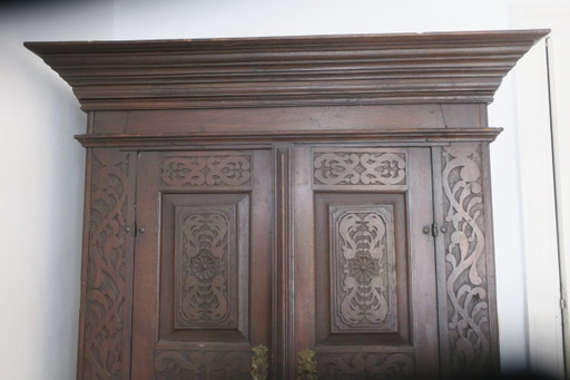 Antique Carved Oak Farmhouse Wardrobe, 1780