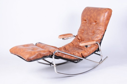 Fauteuil inclinable à bascule Mid-Century original, par LAMA, Chrome, France, années 1960