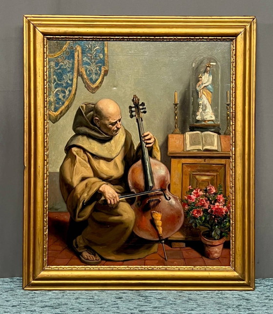 Painting signed “Monk playing the cello”. – Paintings & Drawings, Canvas (photo 7 of 7)