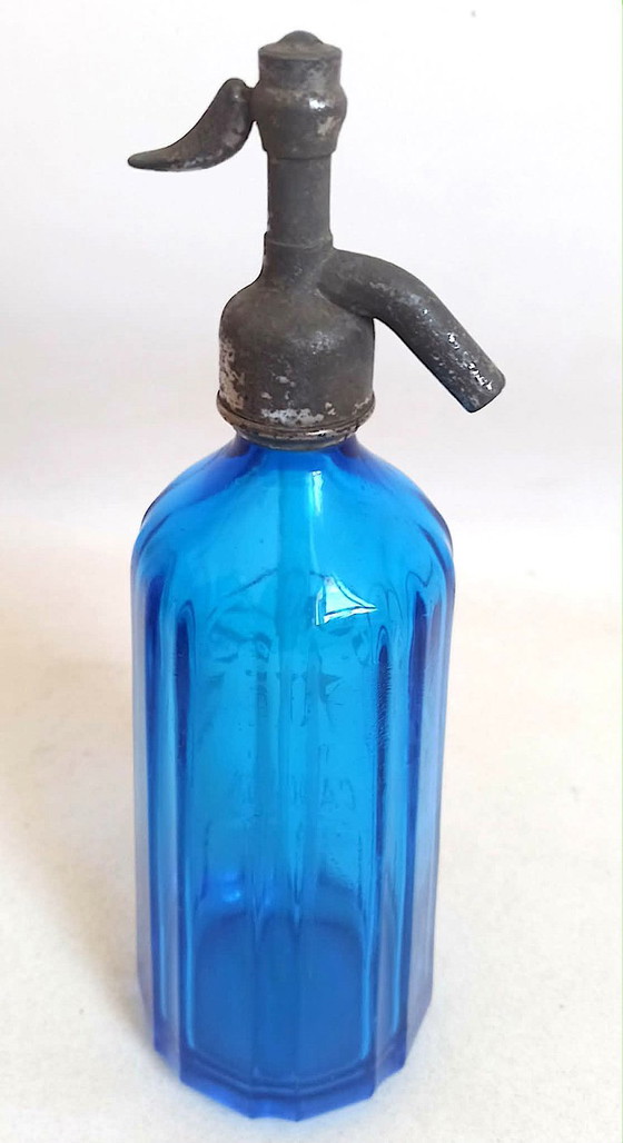 Cobalt Blue Seltzer Water Siphon Bottle Height 34 cm – Decorative Objects, Glass, Metal (photo 8 of 12)
