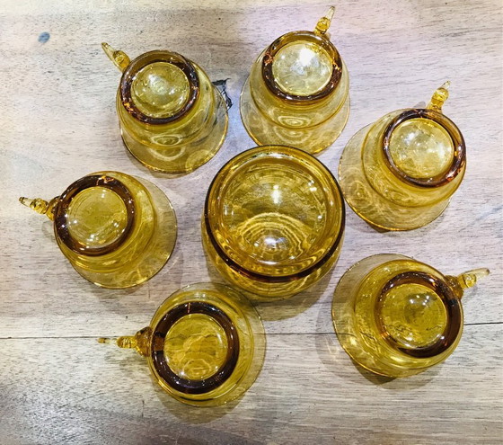 Image 1 of Ensemble tasses et sucrier verre soufflé Pologne vintage