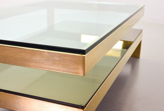 Image 1 of Hollywood Regency Belgo-Chrom Architectural G-Table 23-Carat Goldplated with Glass Tops. Belgium, 1970s. 