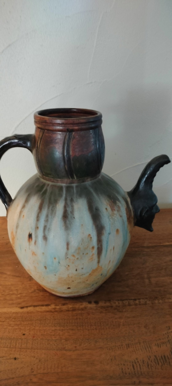 Image 1 of Céramique belge Pierre Biron décorée d'un bec verseur en forme d'Arlequin