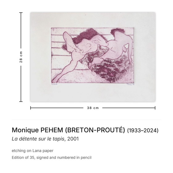 Image 1 of Monique PEHEM (BRETON-PROUTÉ) Relaxation on the mat Signed etching 2001