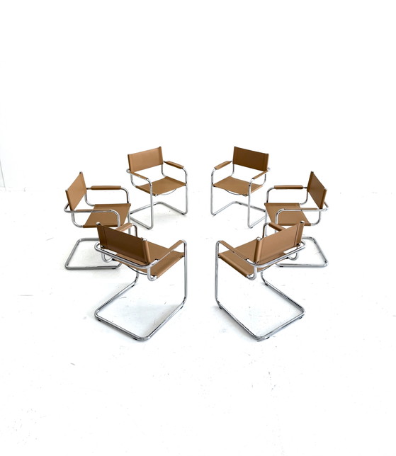 Set van 6 vintage buisframe eetkamerstoelen, Italië ‘80 – Chrome, Plastic (photo 4 of 15)
