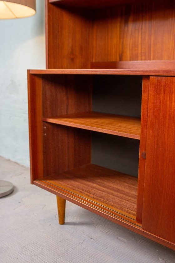 Image 1 of Vintage teakhouten hoge boekenkast, dressoir, ladekast, midden 20e eeuw