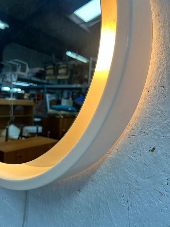 Image 1 of Vintage Round Plastic Mirror with Lighting, Germany 1970's