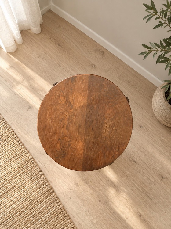 Tavolino Art Déco in rovere con ripiano inferiore rotondo – Tavolini, Legno (photo 2 of 5)