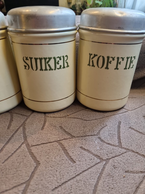 Image 1 of Vintage theebus,koffiebus en suikerbus - klassieke blikken 