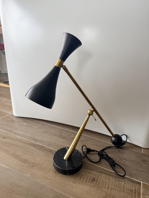 Eichholtz Cordero bureaulamp in messing, zwart metaal en marmer. – bureaulampen, Marble, Metal