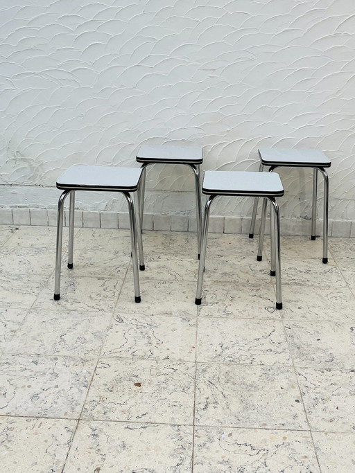Set aus 4 Vintage-Hockern aus chromgrauem Formica