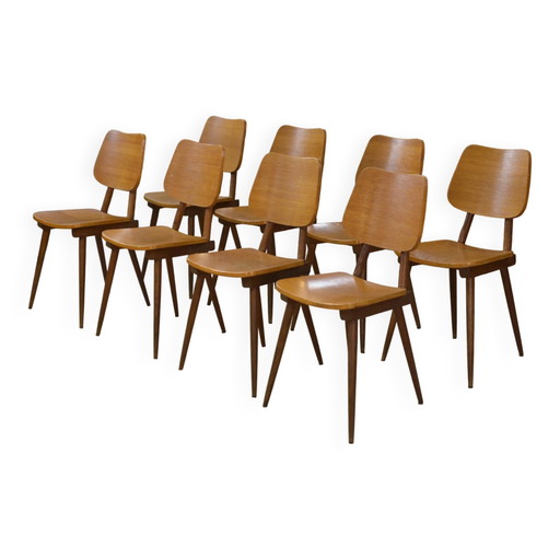 Set di 8 sedie in rovere degli anni '60.