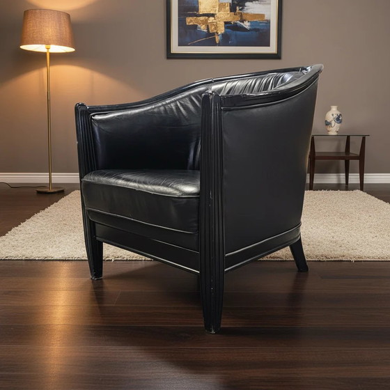 2 x fauteuil en cuir noir années 80 / style Art Déco / bon état – Leather, Art Deco (photo 18 of 19)