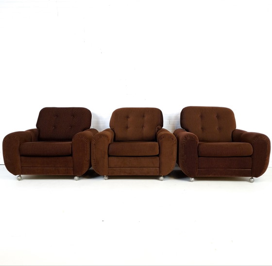 3 poltrone reclinabili vintage in velluto a coste marrone, anni '70 – Textile (photo 3 of 10)