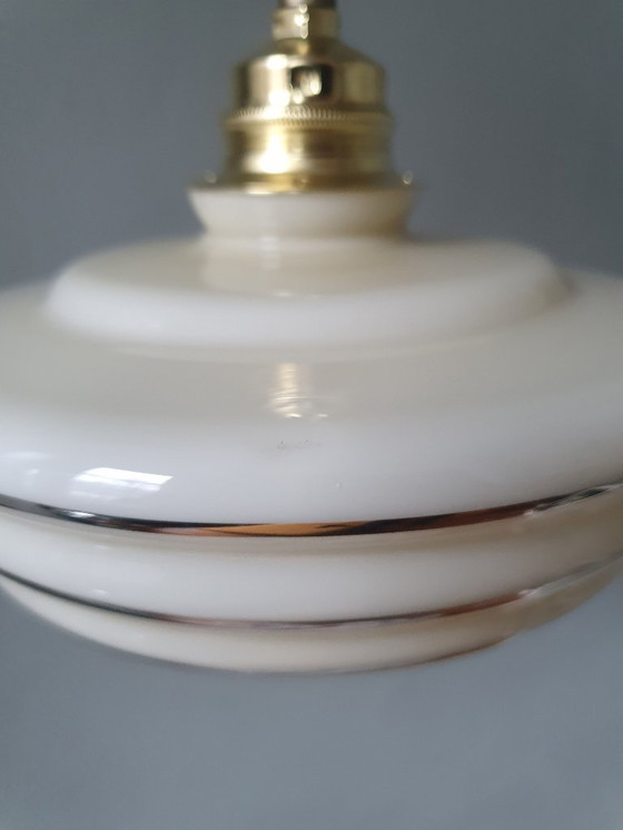 Image 1 of Set of 2 vintage pendant lamps made of opaline glass.