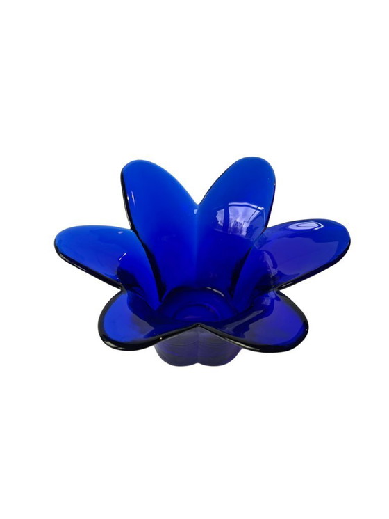 Image 1 of Set di portacandele in vetro blu cobalto, stile moderno di metà secolo