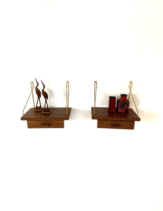 Image 1 of Set of 2 vintage Danish floating bedside tables ‘70s