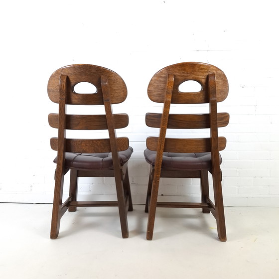 Image 1 of 2x vintage brutalist fishbone stoel eiken stoel jaren 70