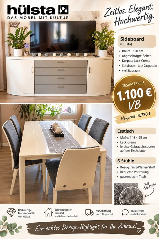 Kopie von Sideboard und Esstisch mit 6 Stühlen