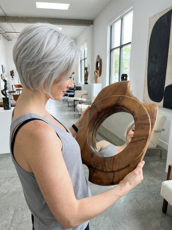 Image 1 of Biomorphic Wall Mirror in Solid Walnut, Organic Design, France, 1960s