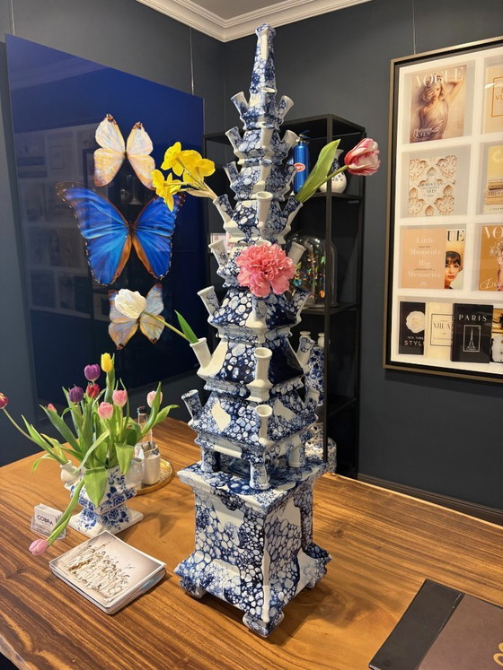 Image 1 of Tulip Vase Bubble Blue - 7-piece - Hand-painted - 110 cm