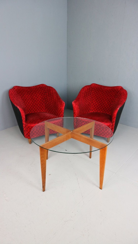 Image 1 of Table basse Gio Ponti pour Isa Bergamo en chêne avec plateau rond en cristal, 1957