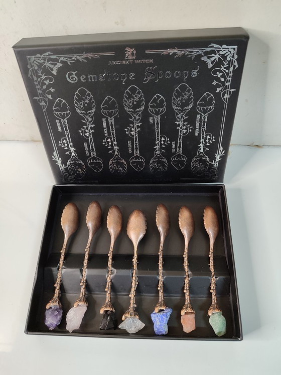 Image 1 of 7 cucharillas pequeñas con piedras esotéricas