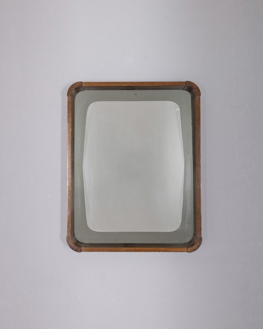 Vintage 1960s wall mirror in wood and smoked glass, Italian design