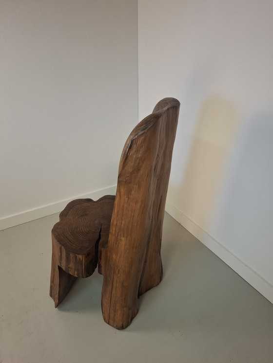 Image 1 of Vintage brutalistische wabi-sabi stoel eikenhouten stoel handgemaakt