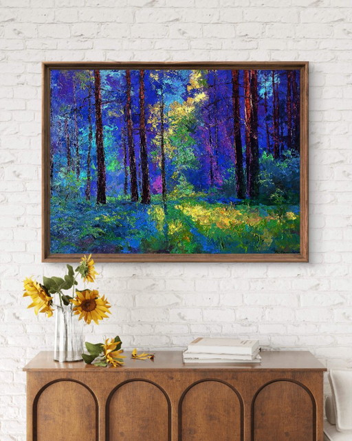 Original Oil Painting Forest Landscape Summer Nature Sunny Meadow – schilderijen tekeningen, Canvas (photo 2 of 7)