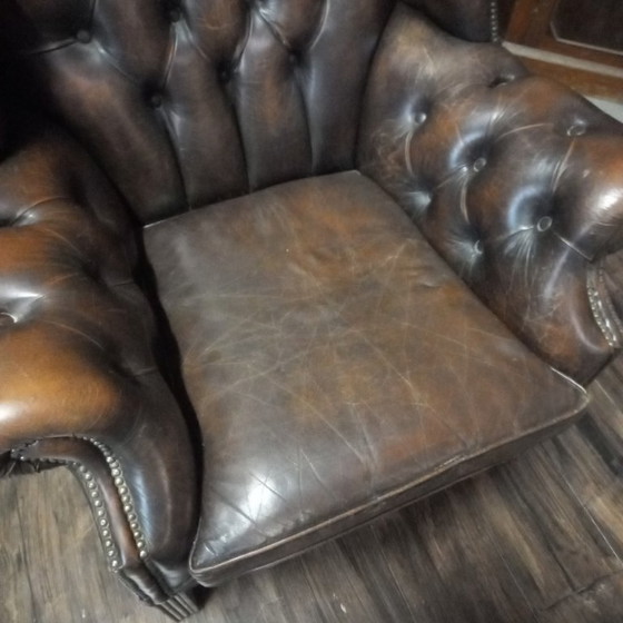 Ooorfauteuil of Wingchair Vintage George III Stijl – Wood, Leather (photo 13 of 14)