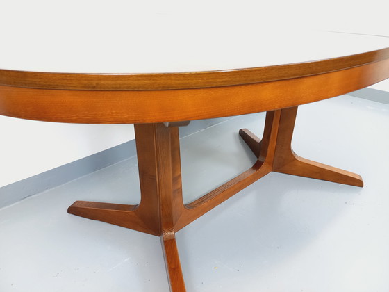 Image 1 of 60s-70s vintage Baumann elm wood oval dining table with extensions