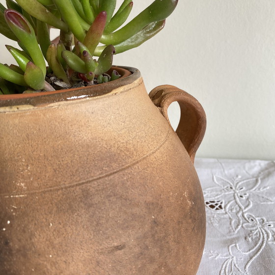 Image 1 of Pequeña olla de cerámica para cocinar de terracota de gres antiguo