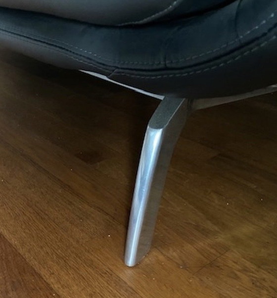 Image 1 of Leolux Ascana bank blauw leer, elektrisch verstelbaar