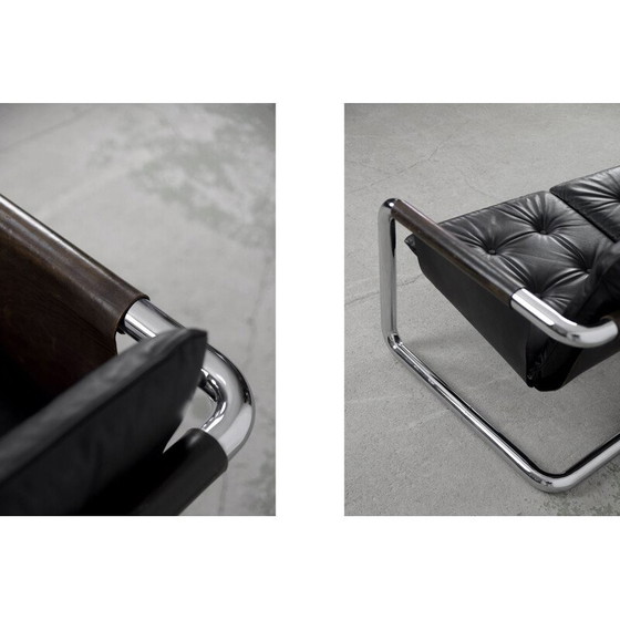 Image 1 of Vintage Brutalist Tubular Metal and Leather Bauhaus Minimalist Sofa 1950s