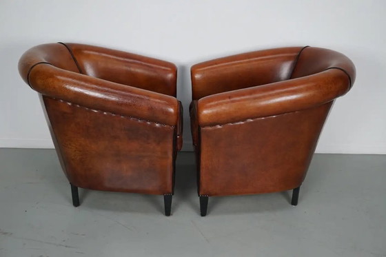Image 1 of Vintage Nederlandse cognackleurige leren clubfauteuils, set van 2