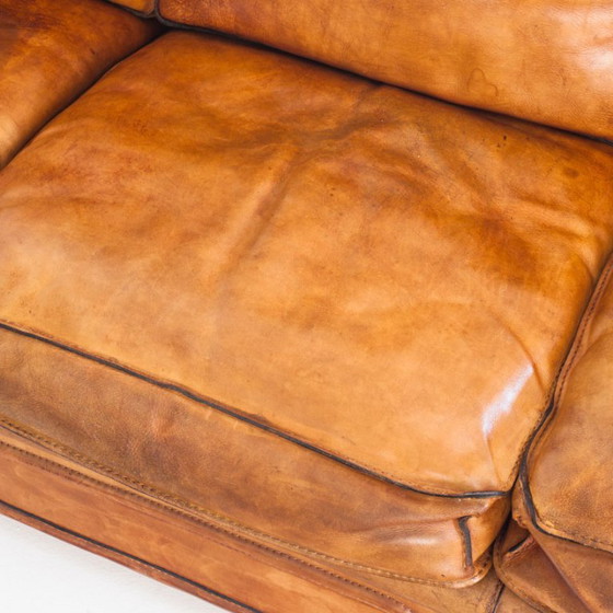 Canapé Club Vintage Par Roche Bobois. Cuir de buffle camel. France, années 80 – Canapés 3 places, Leather (photo 9 of 23)