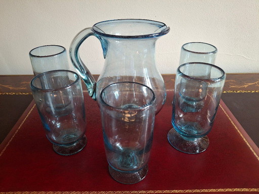 Bubble-blown glass orangeade set, Biot type