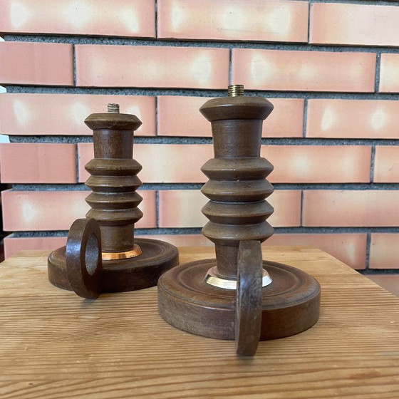 Pair of Rustic Vintage Wooden Table Lamps (photo 3 of 5)