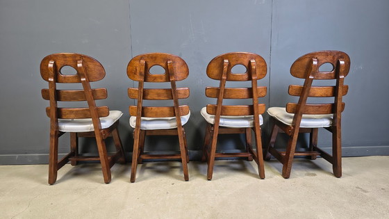 Image 1 of Vintage brutalist fishbone dining chairs, set of 4 - 1960s