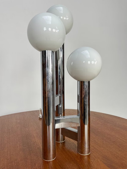 Lampe de table vintage de l'ère spatiale en chrome et verre 70s