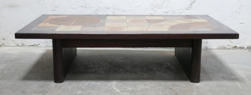 Mesa de centro vintage de madera y cerámica