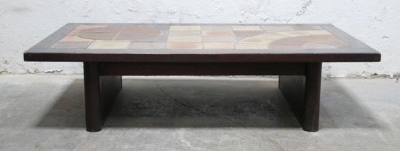 Image 1 of Vintage salontafel van hout en keramiek