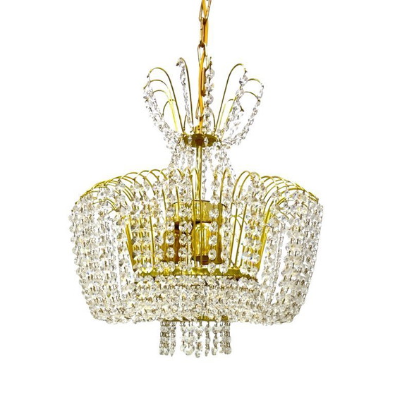 Image 1 of Kamenický Šenov crystal chandelier, gilded brass, 1970s, Czechoslovakia