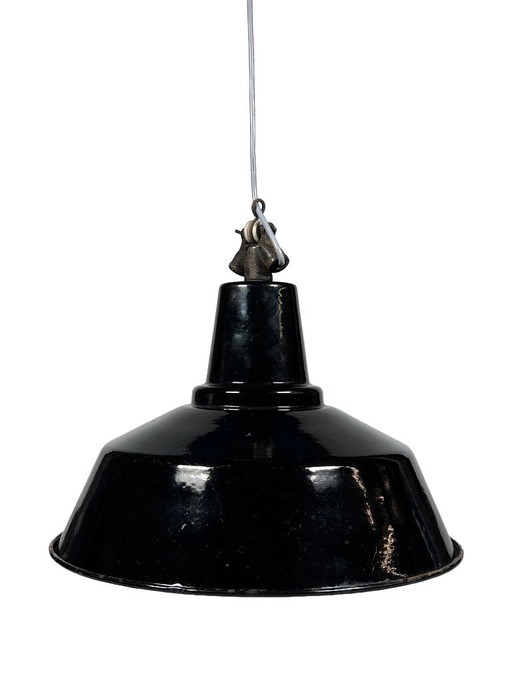 Plafonnier industriel années 30-40, design Bauhaus, en métal et émail, style loft