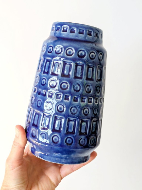 Image 1 of Vaso in ceramica Scheurich di metà secolo | Inka Decor Denim Blue | Germania Ovest