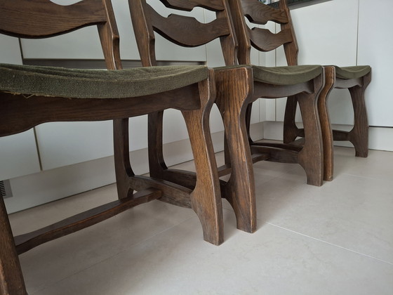 Image 1 of 4 chaises vintage en chêne, dessinées par Guillerme et Chambron