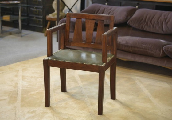Arts & Crafts Sessel 1940er Jahre – Leder, Holz, Vintage (photo 4 of 12)
